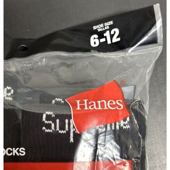 Supreme x Hanes Socks 4 Pack Black Mens Size 6-12 Crew Socks Brand New - Picture 3 of 5